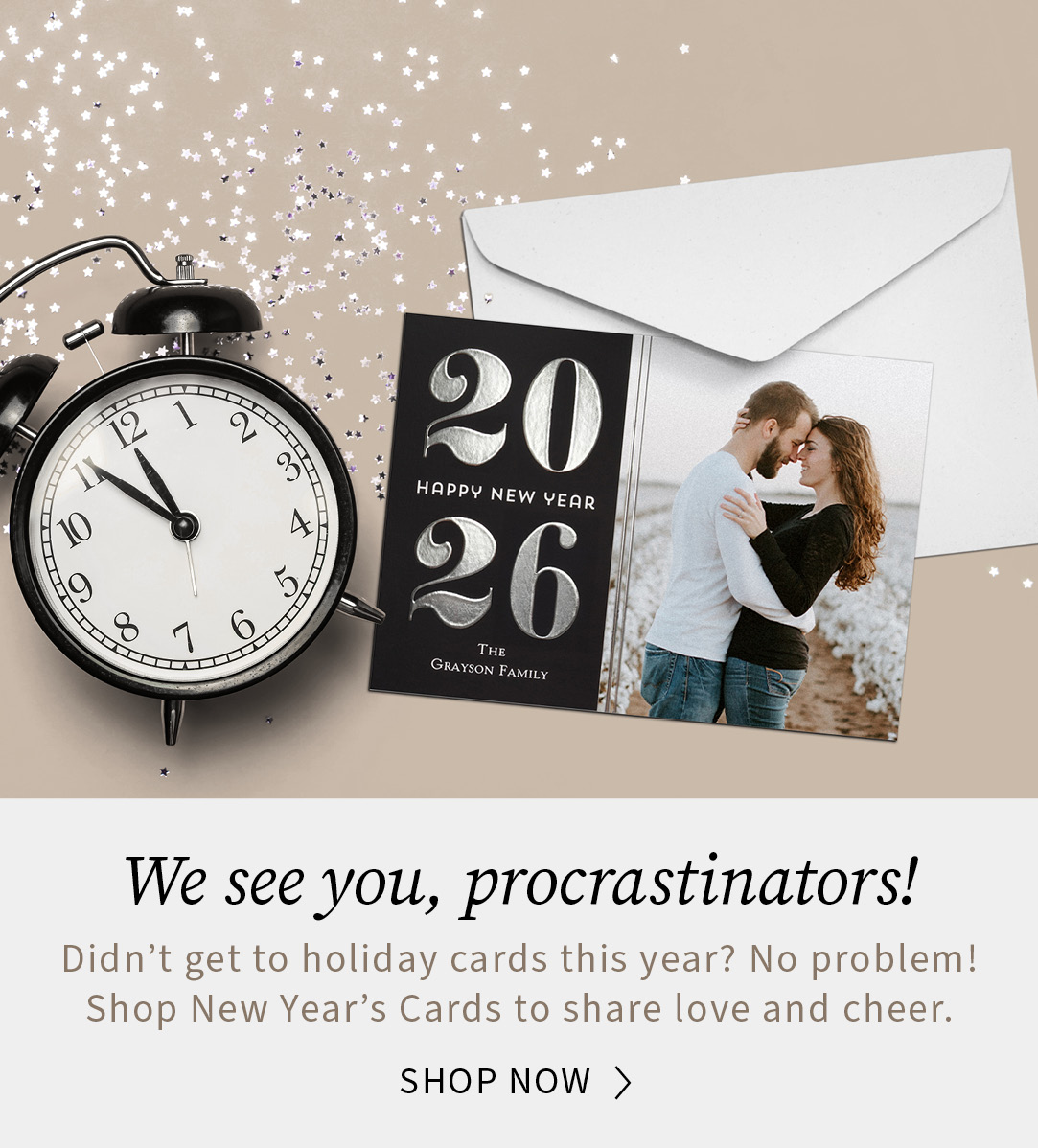 Shop New Year's Cards to share love and cheer.